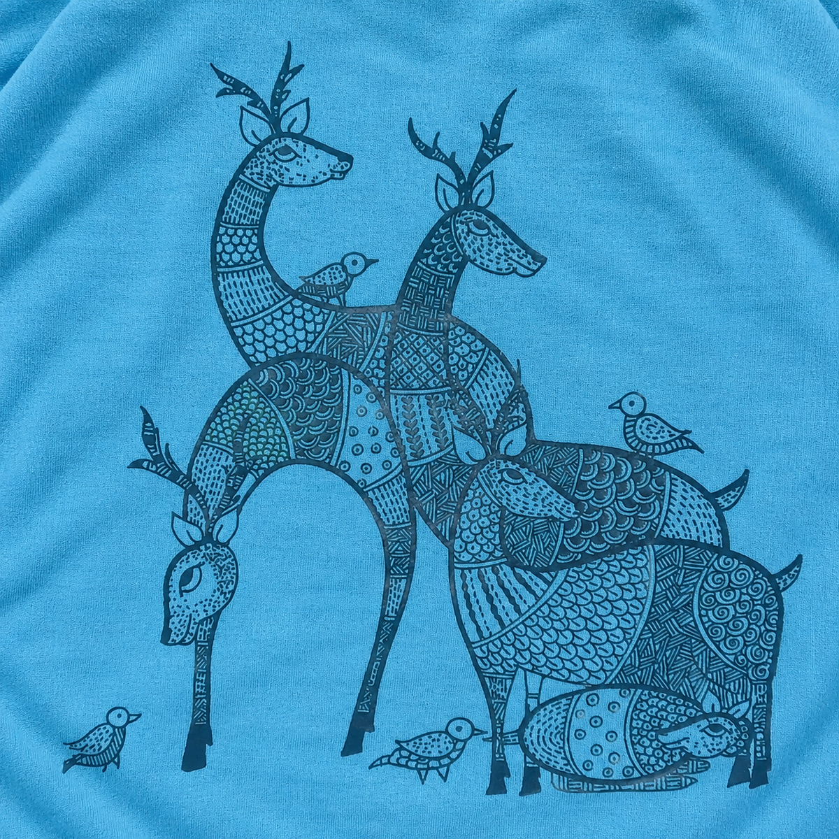 Gond Deer kids & teens oversized cotton t-shirt in blue - additional view