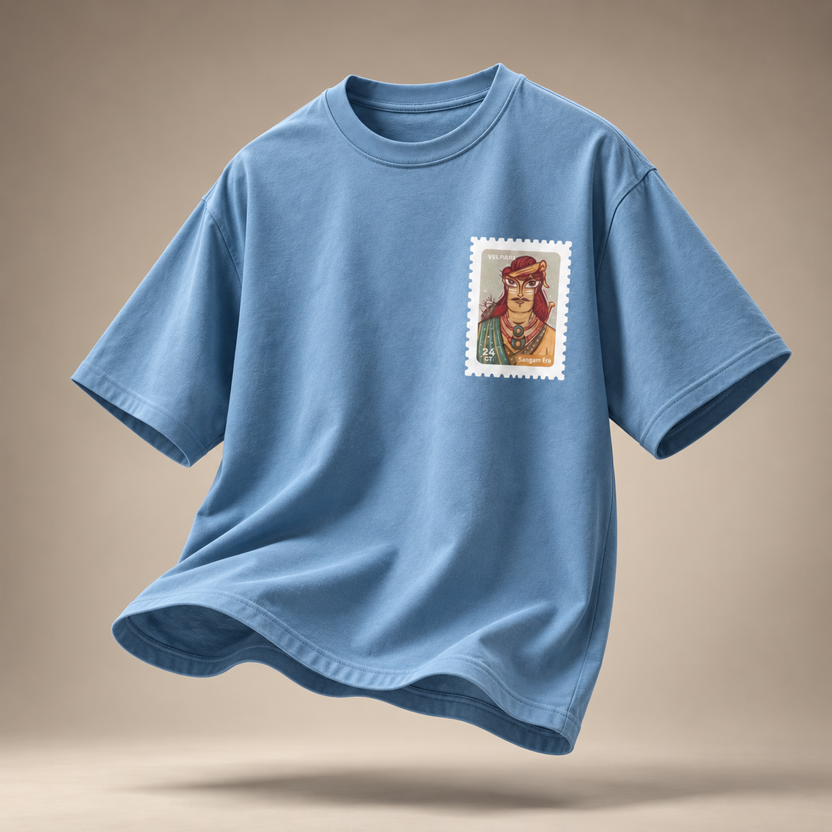 Velpari kids & teens oversized cotton t-shirt in blue - flat lay