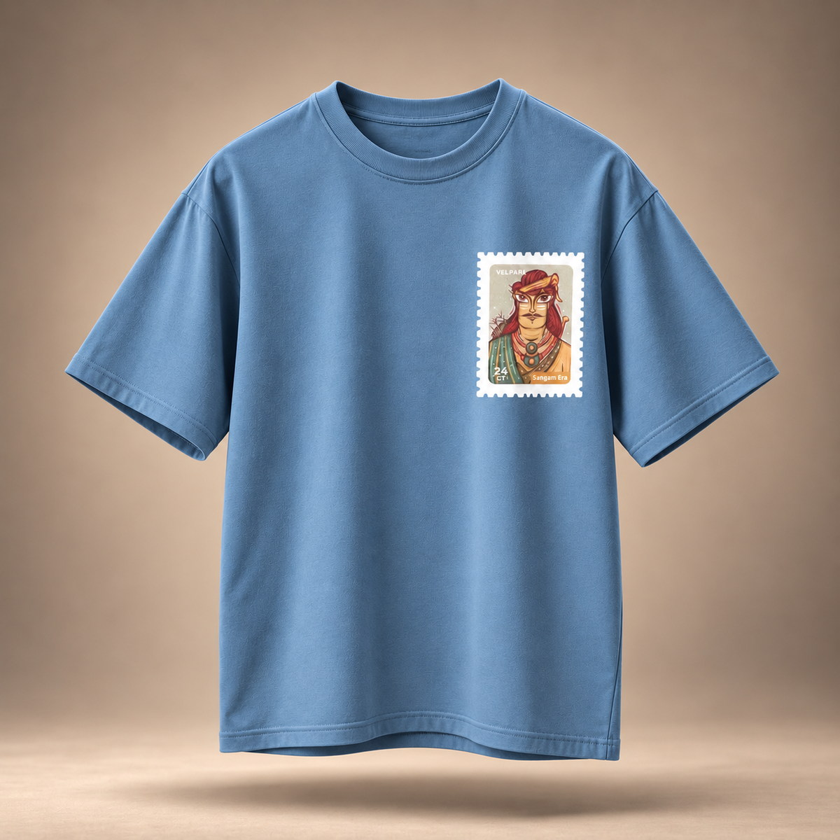 Velpari print kids & teens oversized cotton t-shirt in blue - front view