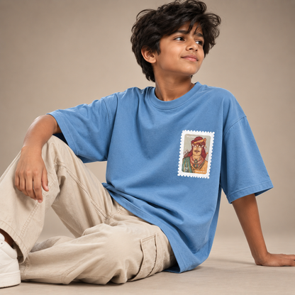 Boy wearing Velpari kids & teens oversized cotton t-shirt in blue
