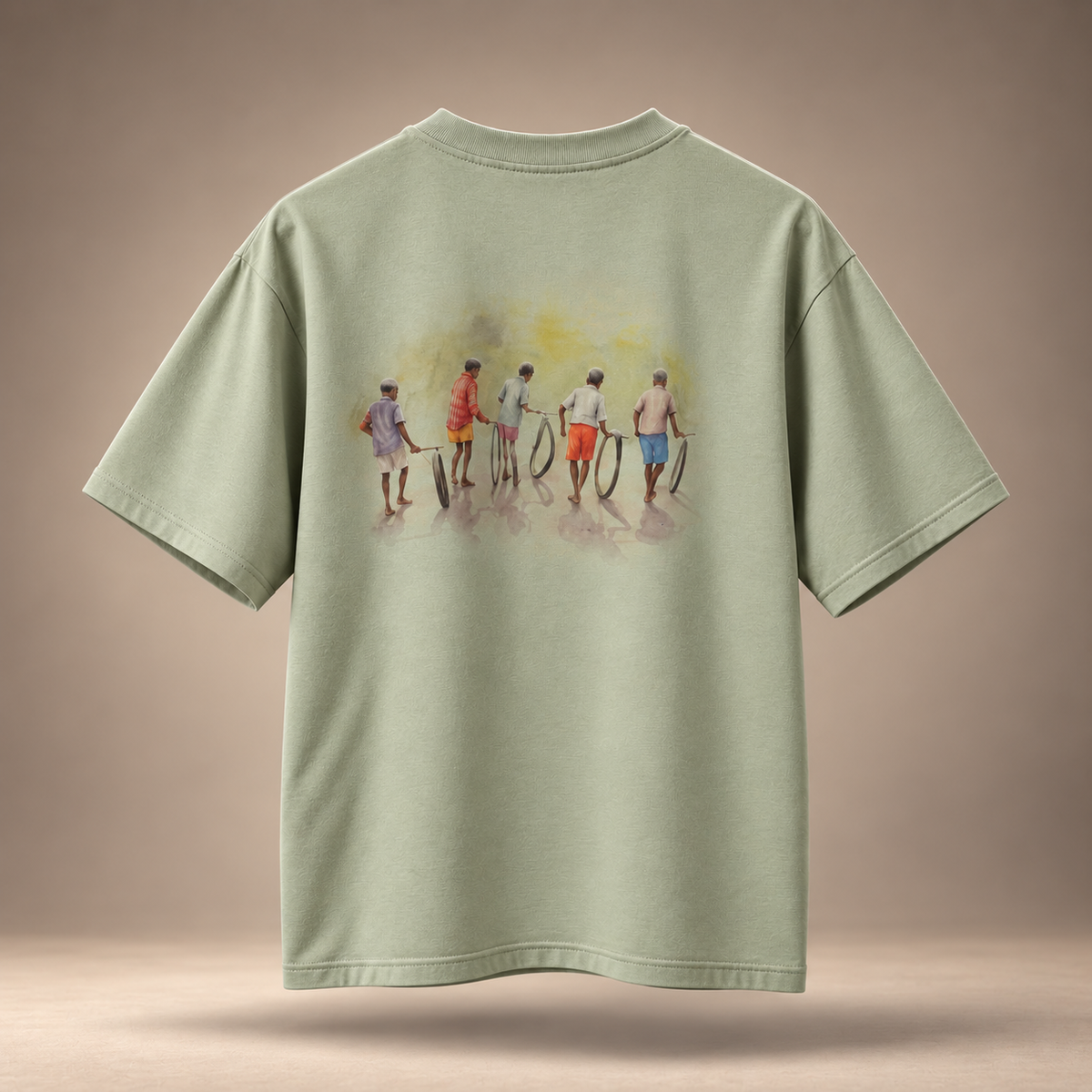 Chase the Sun print kids & teens oversized cotton t-shirt in sage green - back view