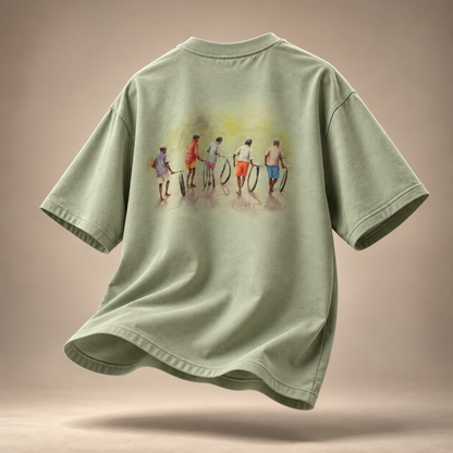 Chase the Sun kids & teens oversized cotton t-shirt in sage green - flat lay