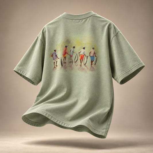 Chase the Sun kids & teens oversized cotton t-shirt in sage green - flat lay
