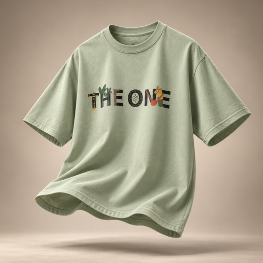 The One kids oversized cotton t-shirt in sage green - flat lay
