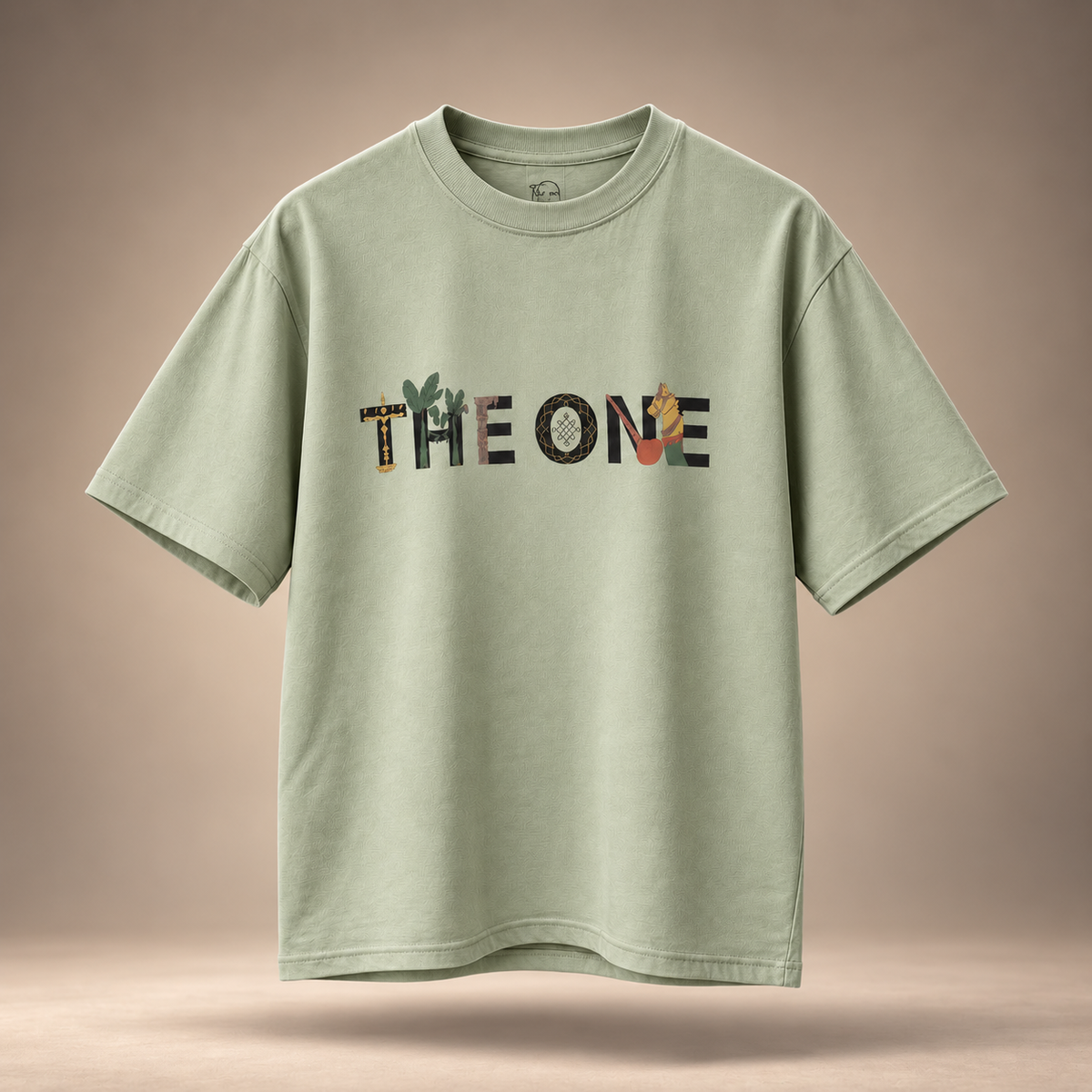 The One print kids & teens oversized cotton t-shirt in sage green - front view