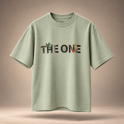 The One print kids & teens oversized cotton t-shirt in sage green - front view