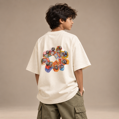 Boy wearing The Beginning kids & teens oversized cotton t-shirt in ivory