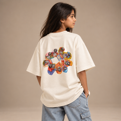 Girl wearing The Beginning kids & teens oversized cotton t-shirt in ivory