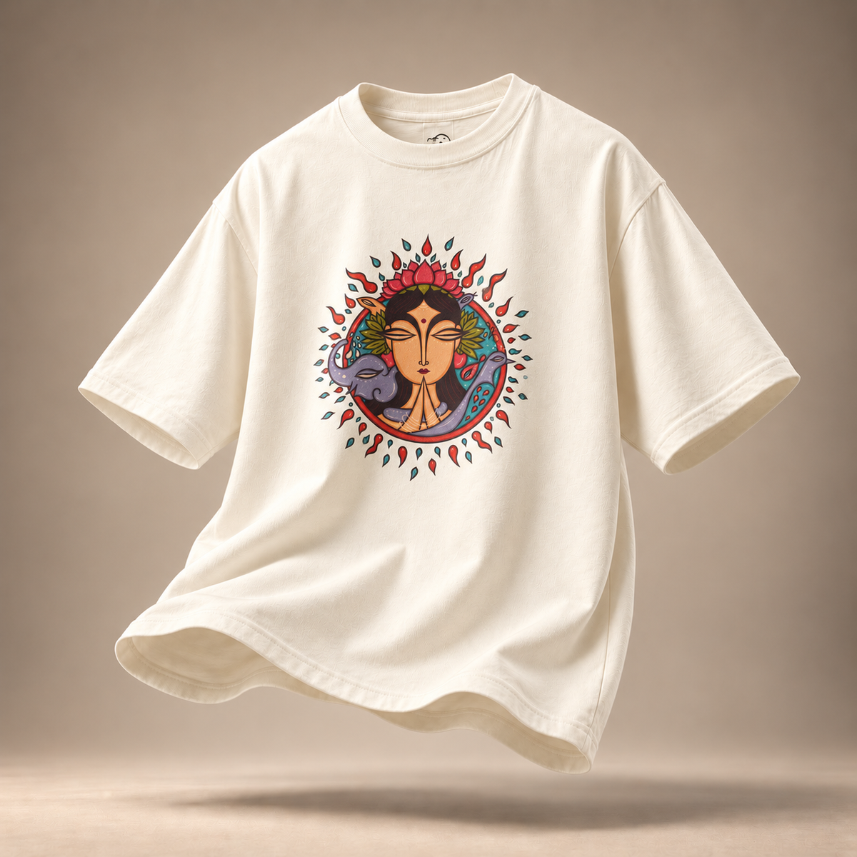 Mother Earth kids & teens oversized cotton t-shirt in ivory - flat lay