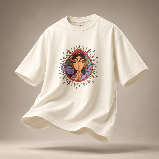 Mother Earth kids oversized cotton t-shirt in ivory - flat lay
