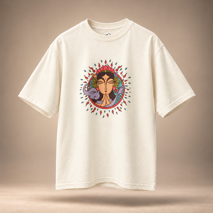 Mother Earth print kids & teens oversized cotton t-shirt in ivory - front view