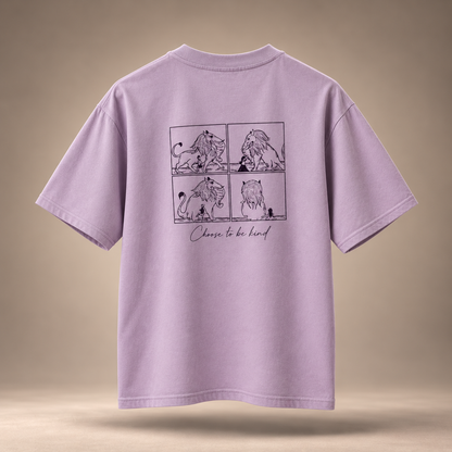 Kindness print kids & teens oversized cotton t-shirt in lavender - back view