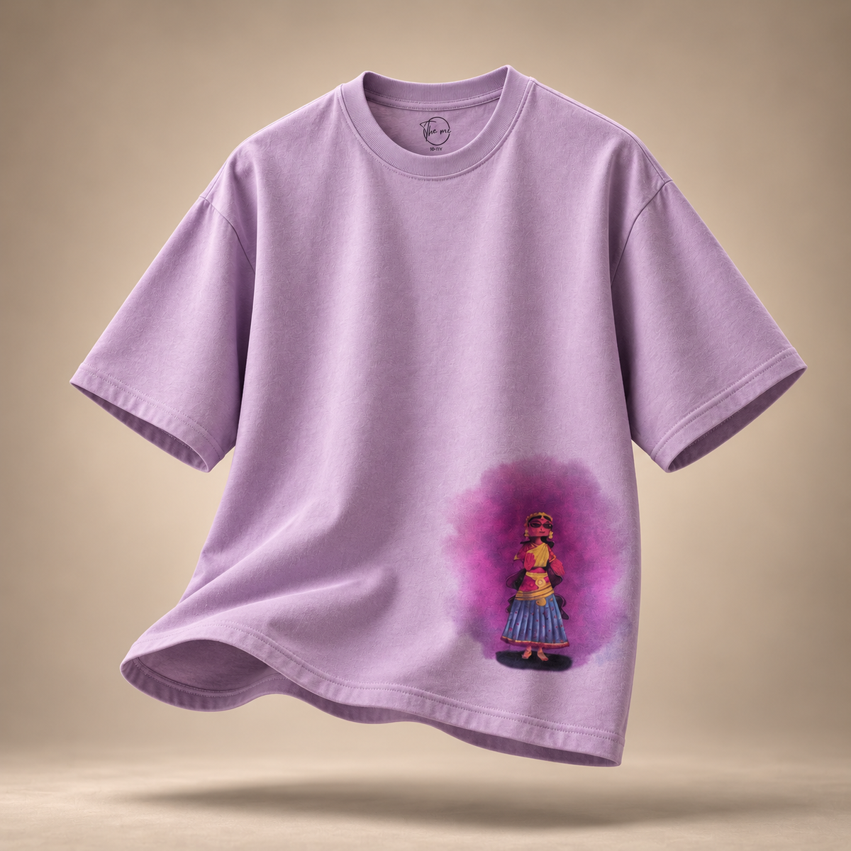 Tanjore Dancing Doll kids & teens oversized cotton t-shirt in lavender - flat lay