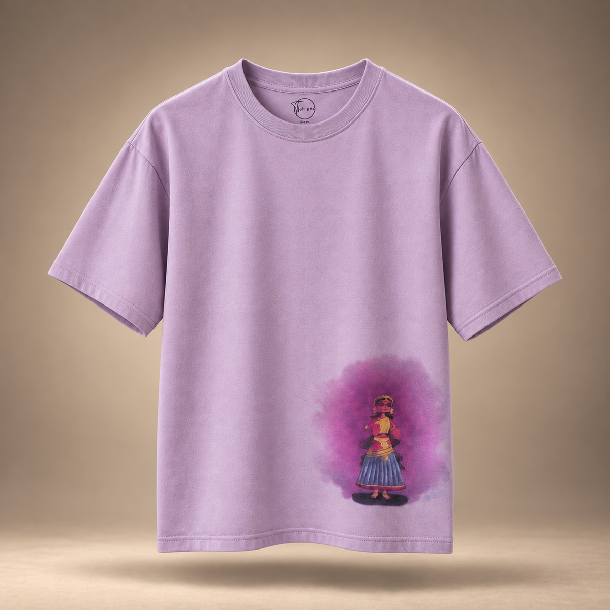 Tanjore Dancing Doll print kids & teens oversized cotton t-shirt in lavender - front view