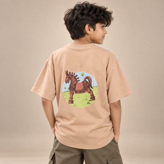 Terracotta Horse | Nougat | Kids Oversized Cotton T-Shirt