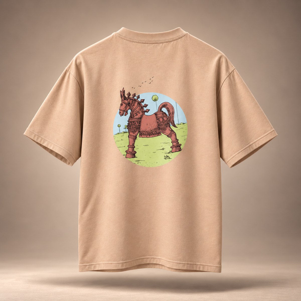 Terracotta Horse print placement detail on women's oversized cotton t-shirt in orange