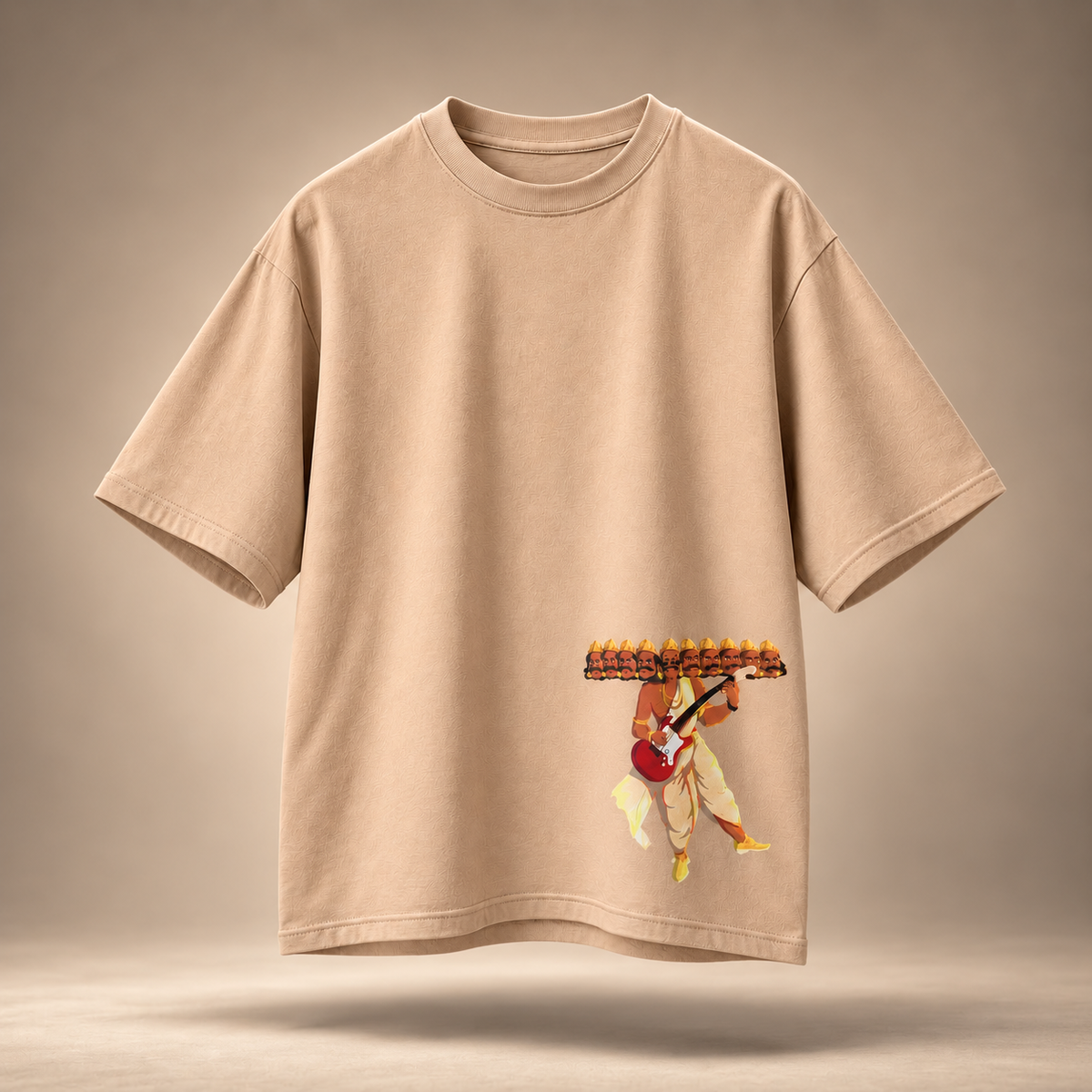 Ravana print kids & teens oversized cotton t-shirt in orange - front view