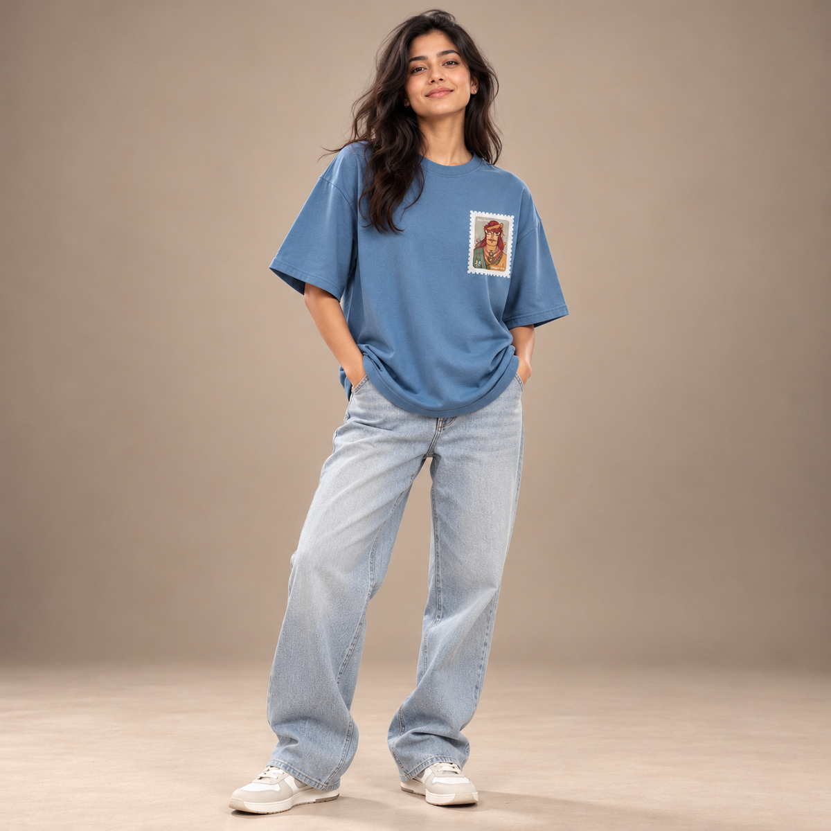 Velpari Story | Provincial Blue | Women's Oversized Cotton T-Shirt