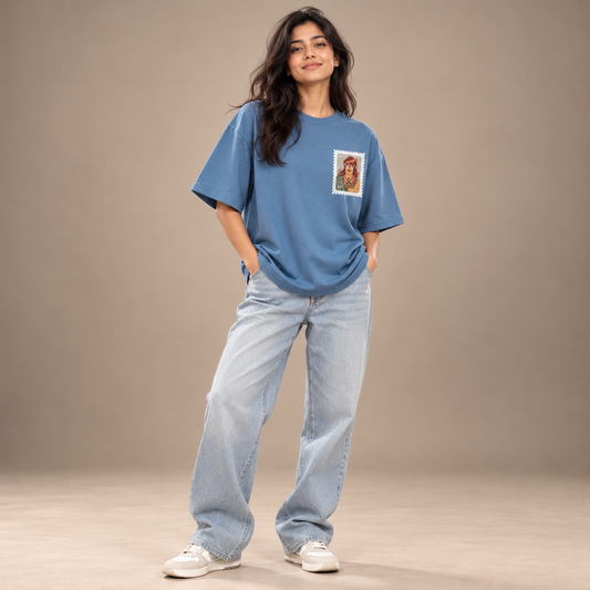 Velpari Story | Provincial Blue | Women's Oversized Cotton T-Shirt