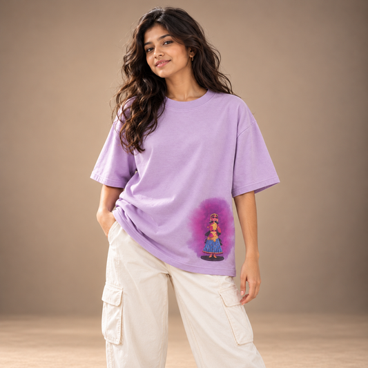 Tanjore Dancing Doll | Lavender | Women's Oversized Cotton T-Shirt