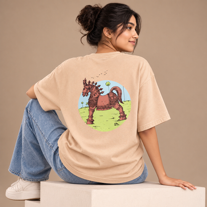 Terracotta Horse | Nougat | Women's Oversized Cotton T-Shirt