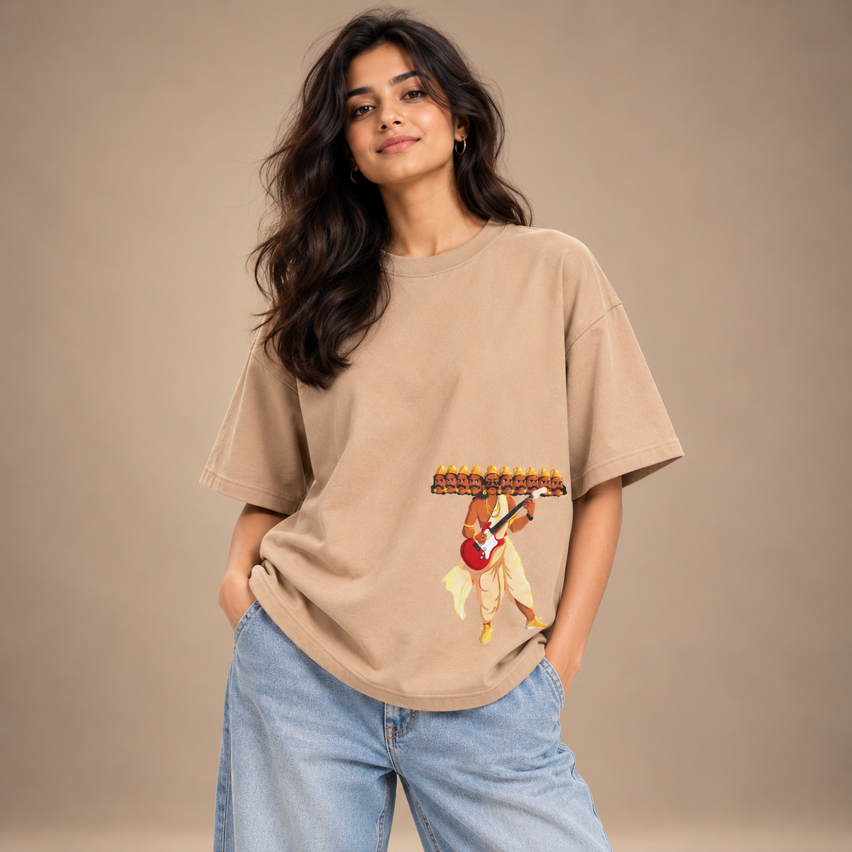 Ravana Story | Nougat | Women's Oversized Cotton T-Shirt